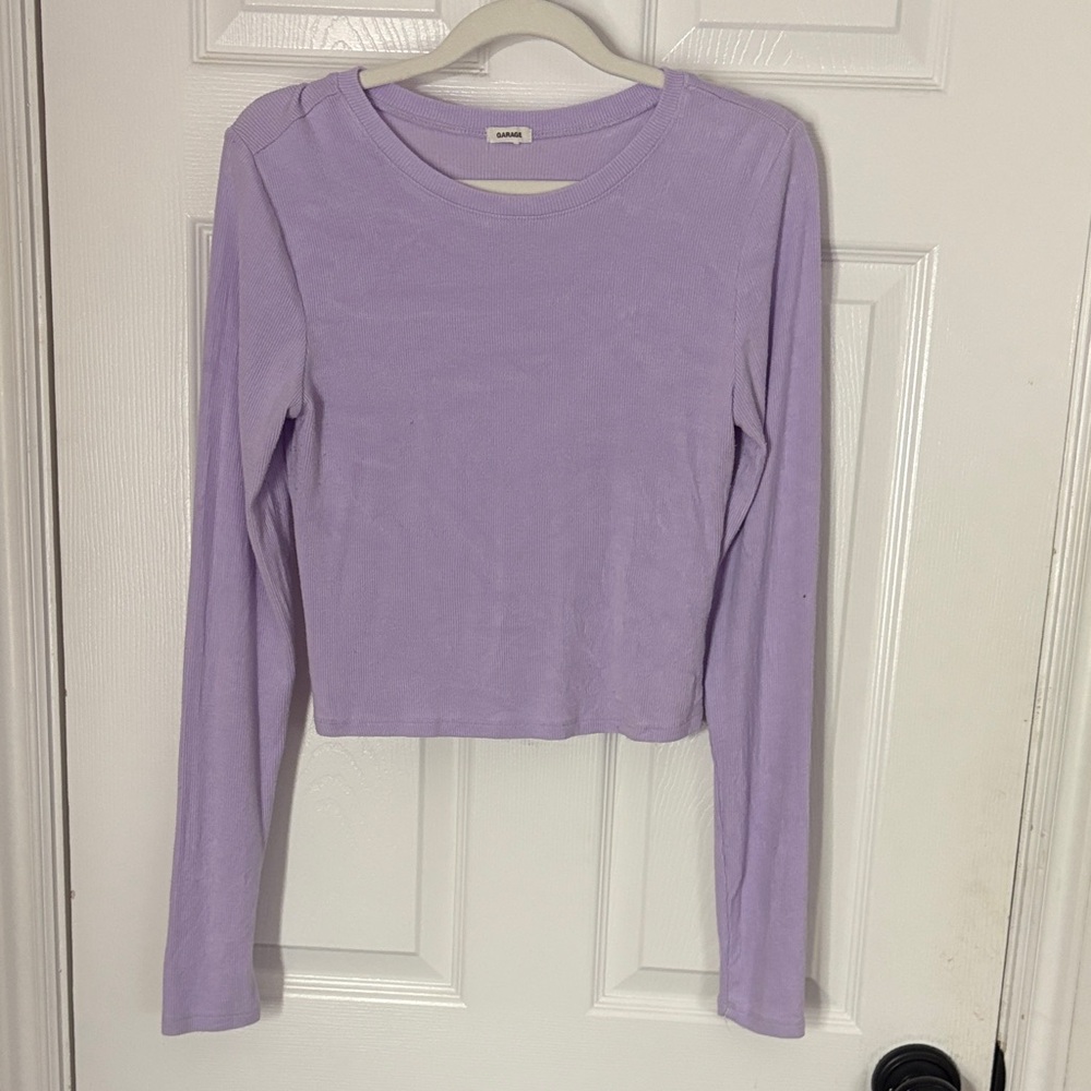 Garage Lavender Ribbed Long Sleeve Crop Top